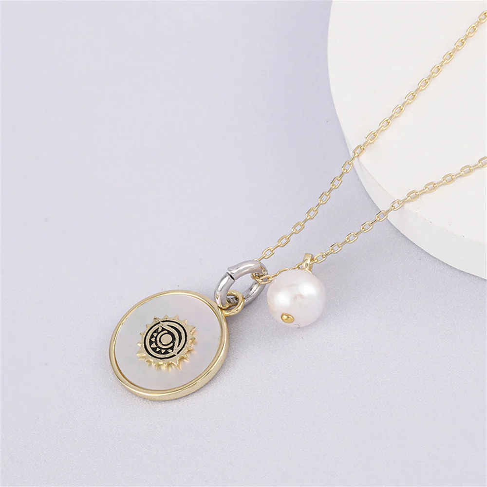 

Korean S925 Silver Baroque Pearl Necklace, White Mother-of-Pearl Blue Eye, Elegant Design Women's Collarbone Chain