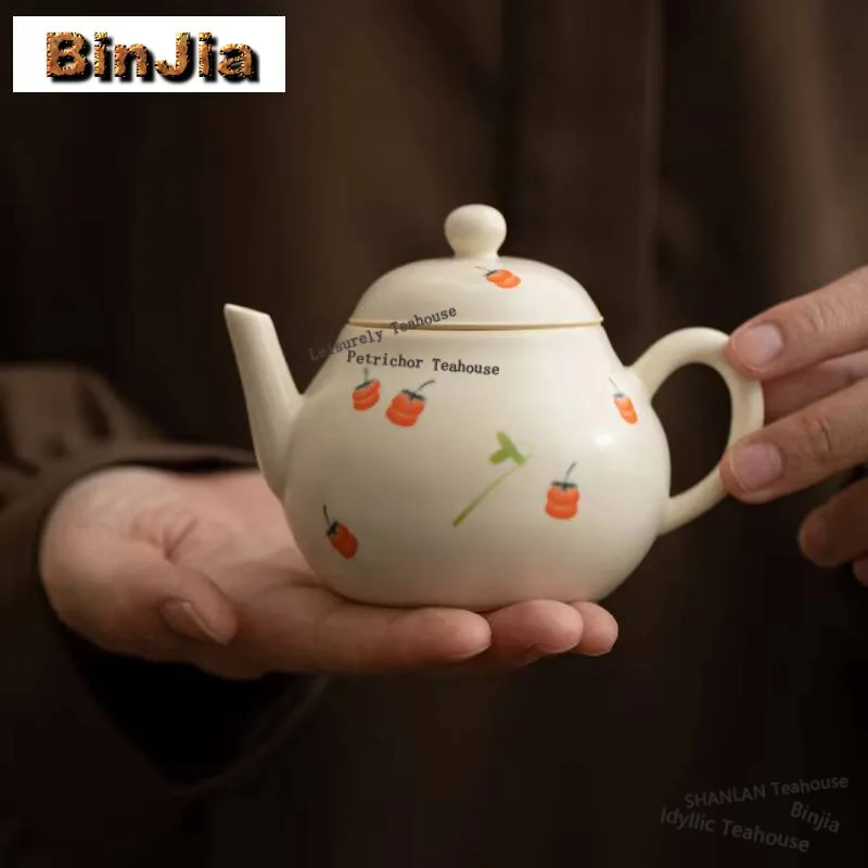 130ml Handamde Soda Glazed Teapot Japanese Persimmon Ruyi Scholar Pot Tea Maker Filter Kettle White Tea Teaset Accessories Gift