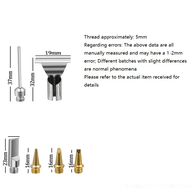 A23P 6Pcs Replacement Copper Tips Nozzle Kit For Hs-1115K / Mt-100 Aerated Flame Butane Gas Soldering Iron Cordless Welding Tool
