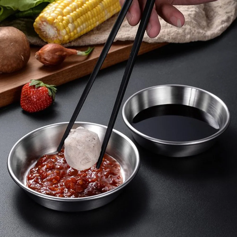 

4 шт., миски для приправ из нержавеющей стали, глубокая широкая тарелка для соуса для кухонной посуды, миски для макания еды, ароматические блюда, тарелки для закусок