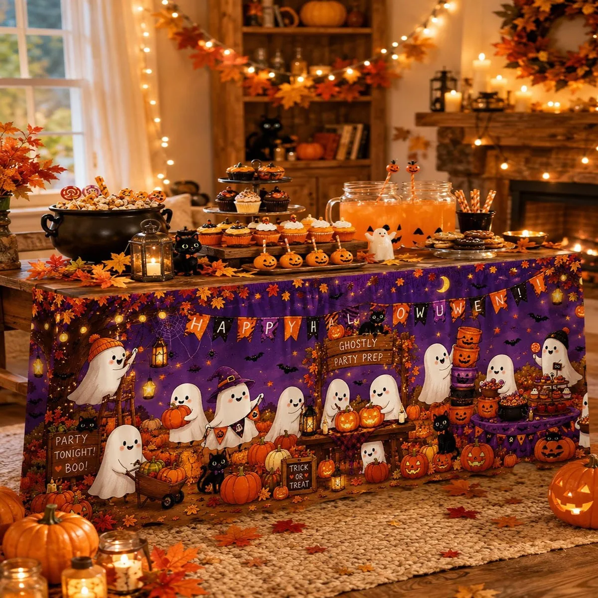 1pc Table Skirt for Partie1PC - Party Tablecloth, Table Skirt, Halloween Ghost Party Table Skirtzyc