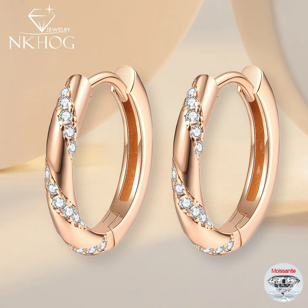 

NKHOG серьги-кольца с муассанитом для женщин, стерлинговое серебро 925 пробы, модные лабораторные свадебные серьги-гвоздики с бриллиантами, ювелирные изделия с покрытием 18 карат