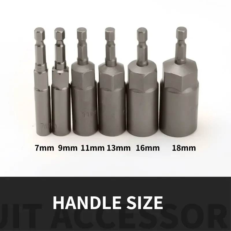 6Pcs 80mm Length Bolt Nut Driver Sockets Bit Set Deep Electric Wrench Socket 1/4 Hex Shank 7 9 11 13 16 18mm