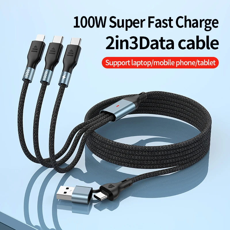 

Сверхбыстрая зарядка 100 Вт один перетаскиватель три кабеля для передачи данных зарядный кабель три в одном для Huawei Android Apple