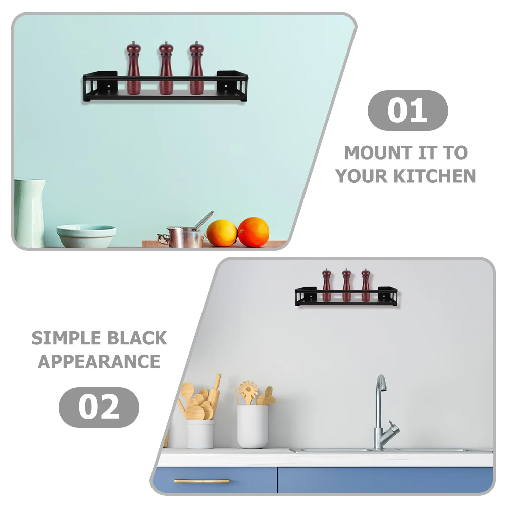 

Stainless Steel Wall Mount Spice Rack 40cm Black Tray Kitchen Storage Shelf Organizer For Home Decorative Metal