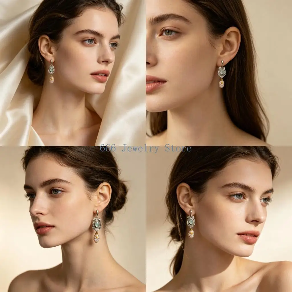 F2TD Blue Flower Earrings Geometric Zinc Alloy Construction Statement Jewelry