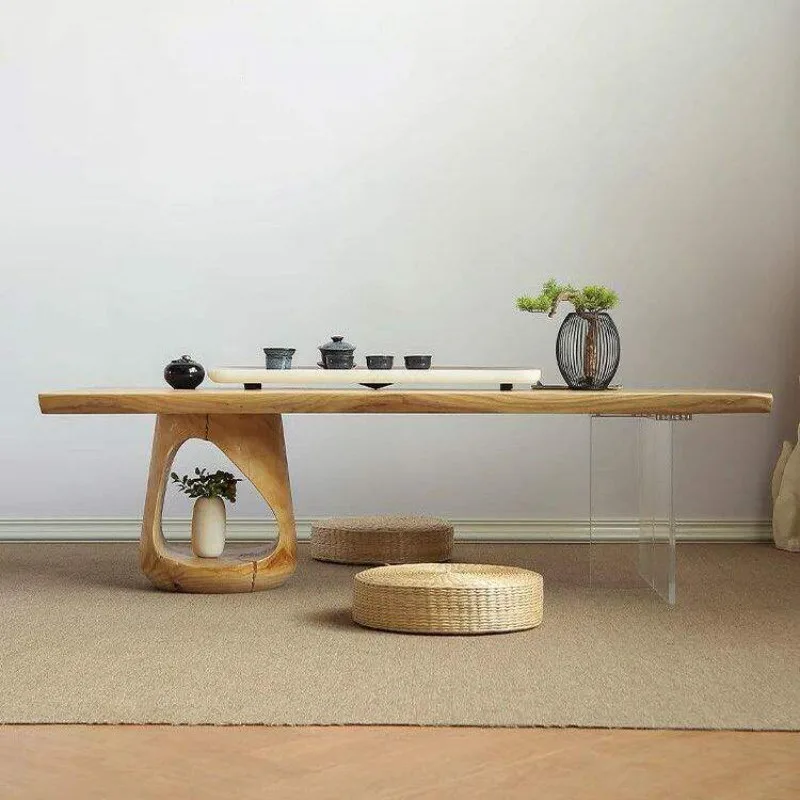 Minimalist Solid Wood Tatami Coffee Table With Acrylic Legs Low Leisure Table For Home Homestay Balcony Customizable