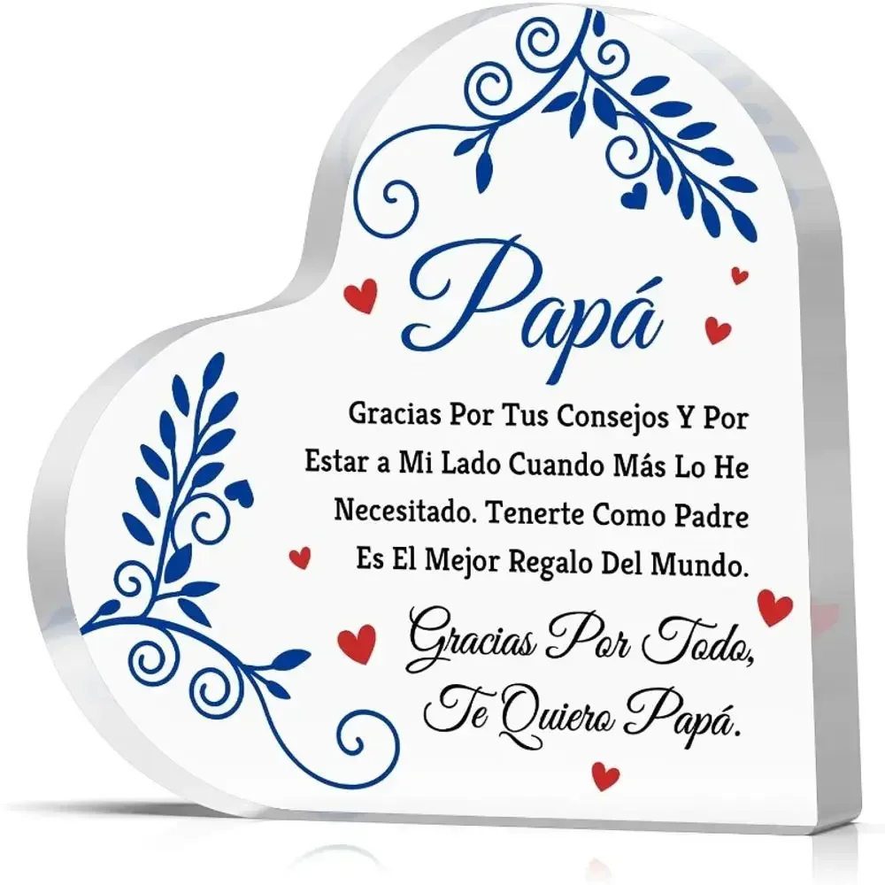 Heart Acrylic Desk Plaque Gift for Papa, Spanish Quote Tabletop Ornament Father's Day Keepsake Decor