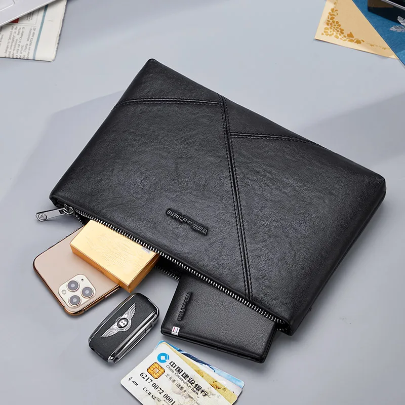 Business men's Handbag Long large capacity clutch bag Multi-functional clutch bag Boss envelope bag zipper clip bag Black