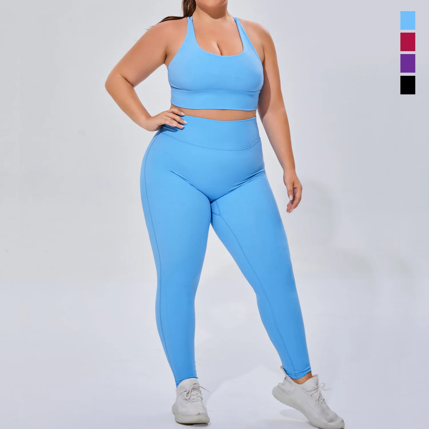Plus Size Women Sport Outfit Nude Feel High Elastic Breathable Yoga Set 2 Piece Suit Female Gym Workout Fitness Clothes