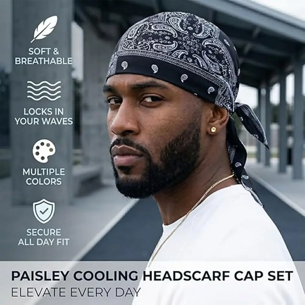 New Paisley Print Hijab Caps Quick Dry Adjustable Bandana Headscarf Comfortable UV Protection Pirate Hat Running