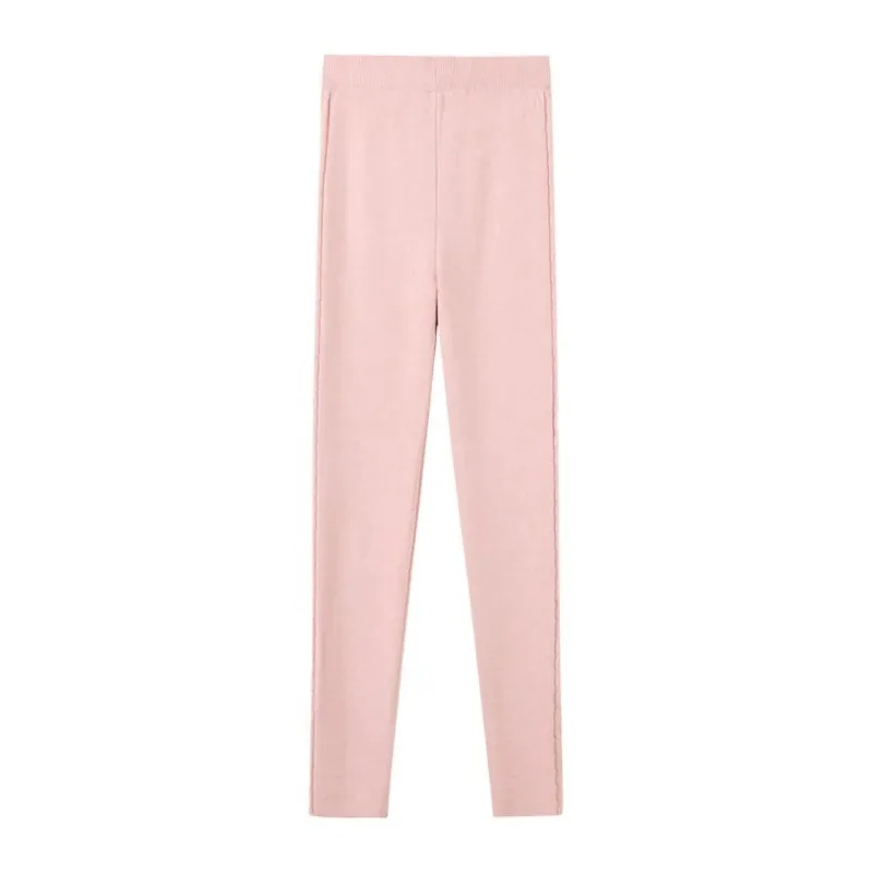 Calcinha de malha listrada jacquard outono e inverno nova cintura alta versátil apertado elástico interno e exterior usar calças de pés pequenos