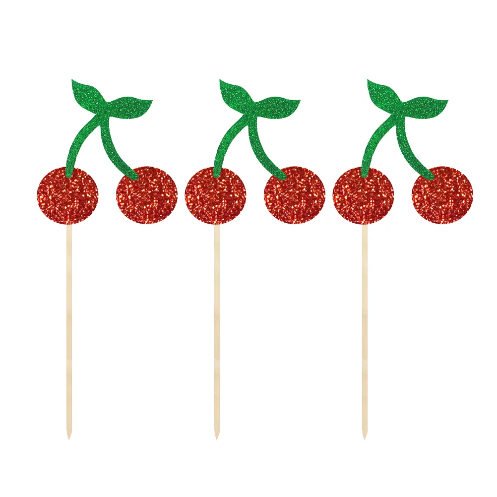 

12 Pcs Formal Gathering Decorations Cake Topper Cupcake Decorate Party Fruits Bamboo Cherry Pattern Delicious