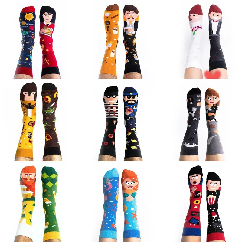 New Men Funny Fashion Socks Mandarin Duck Socks Asymmetric AB Socks Medium Tube Jacquard Cartoon Fashion Sports Cotton Socks