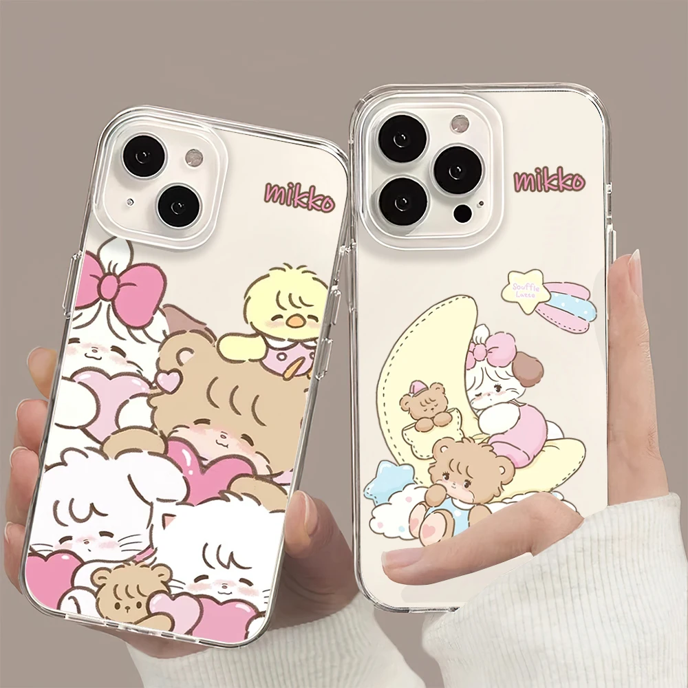 Cartoon M-Mikko Cat Cute Kawaii Phone Case For iPhone 11 13 16 15 14 12 Pro Max Plus Clear Transparent Soft Shell