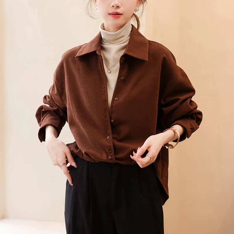 QOERLIN قطعتين ريترو كم طويل قميص مجموعة لخريف شتاء سميكة نحى بلوزة صوف مكتب سيدة أنيقة شيك بلوزة