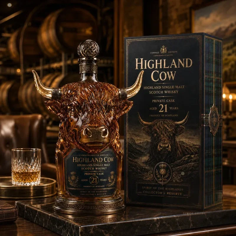 Highland Cow Shaped Glass Whiskey Decanter Bottle With Stopper Vintage Bull Design Liquor Container Unique Home Bar Decor