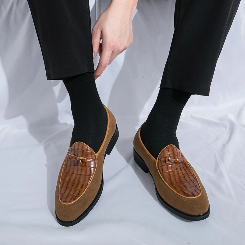 Loafers Shoes Men PU Mixed Color Bow Decoration Low Heel Comfortable Breathable Non Slip Formal Business Men Shoes