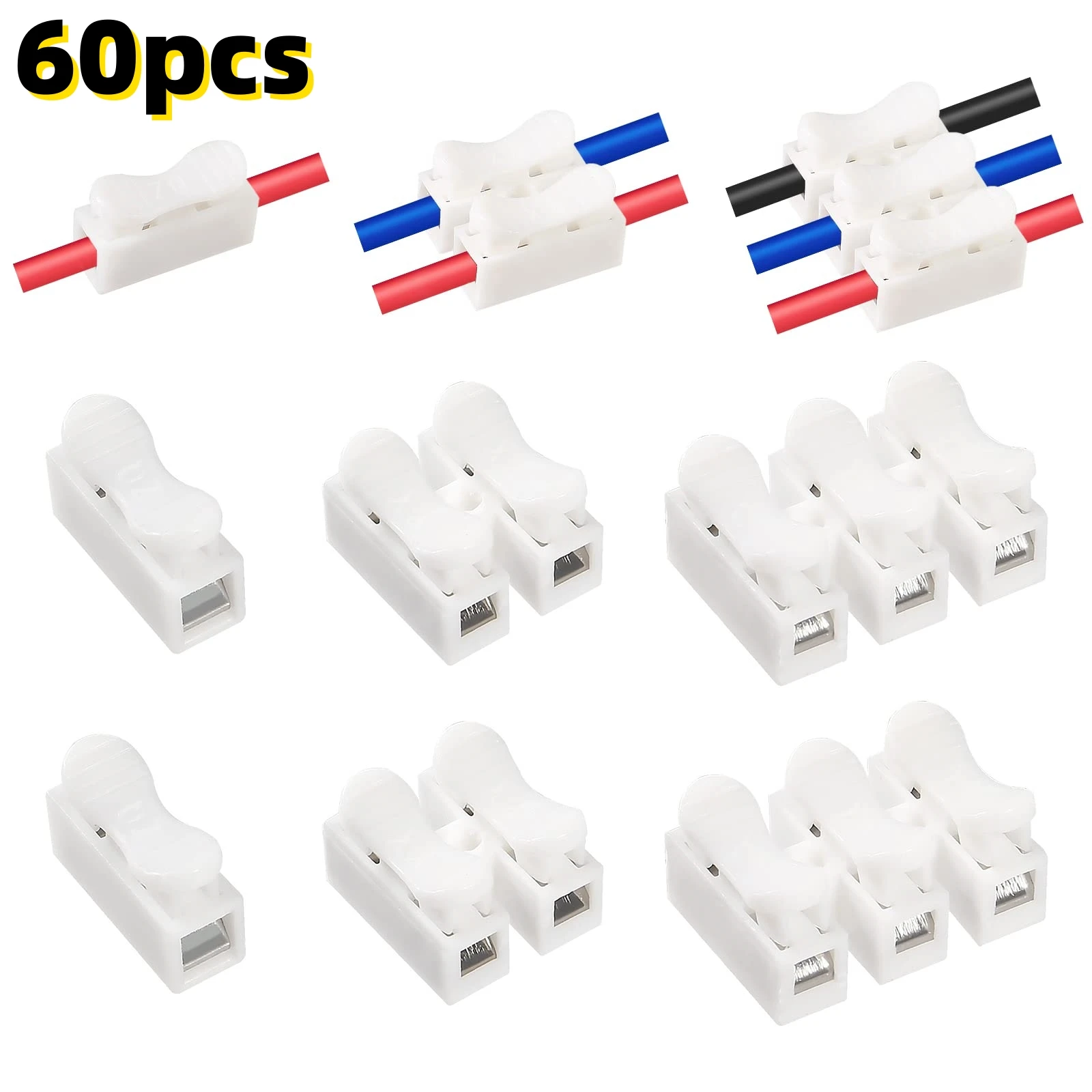 60pcs Wire Connector CH1 CH2 CH3 kit Quick Splice Lock Spring Wire Connector Screw Terminal Barrier Block for LED Strip Light
