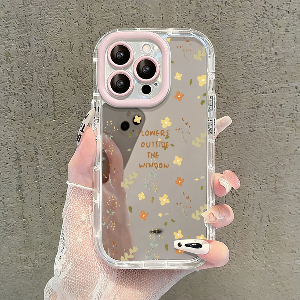 Niedliche Wildblumen- und Unkraut-Motiv Air Cushion Spiegel Handyhülle für iPhone 17 15 14 16 Pro Max 13 12 11 Pro XR XS 7 8 Plus 17Air Girl Cover – Detail 4
