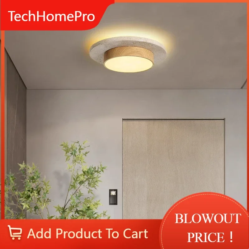 TechHPNordic Retro Design Ceiling Light Medieval Bedroom LED Light Entrance Japanese Style Yellowstone Cave Stone LED Ceiling Li