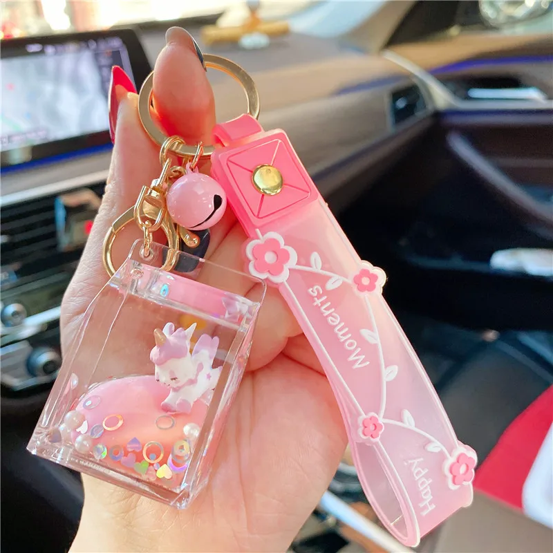 Novo bonito chaveiro animal líquido flutuante kawaii chaveiros chaves do carro mochila pingente charme pulseira chaveiro para menina