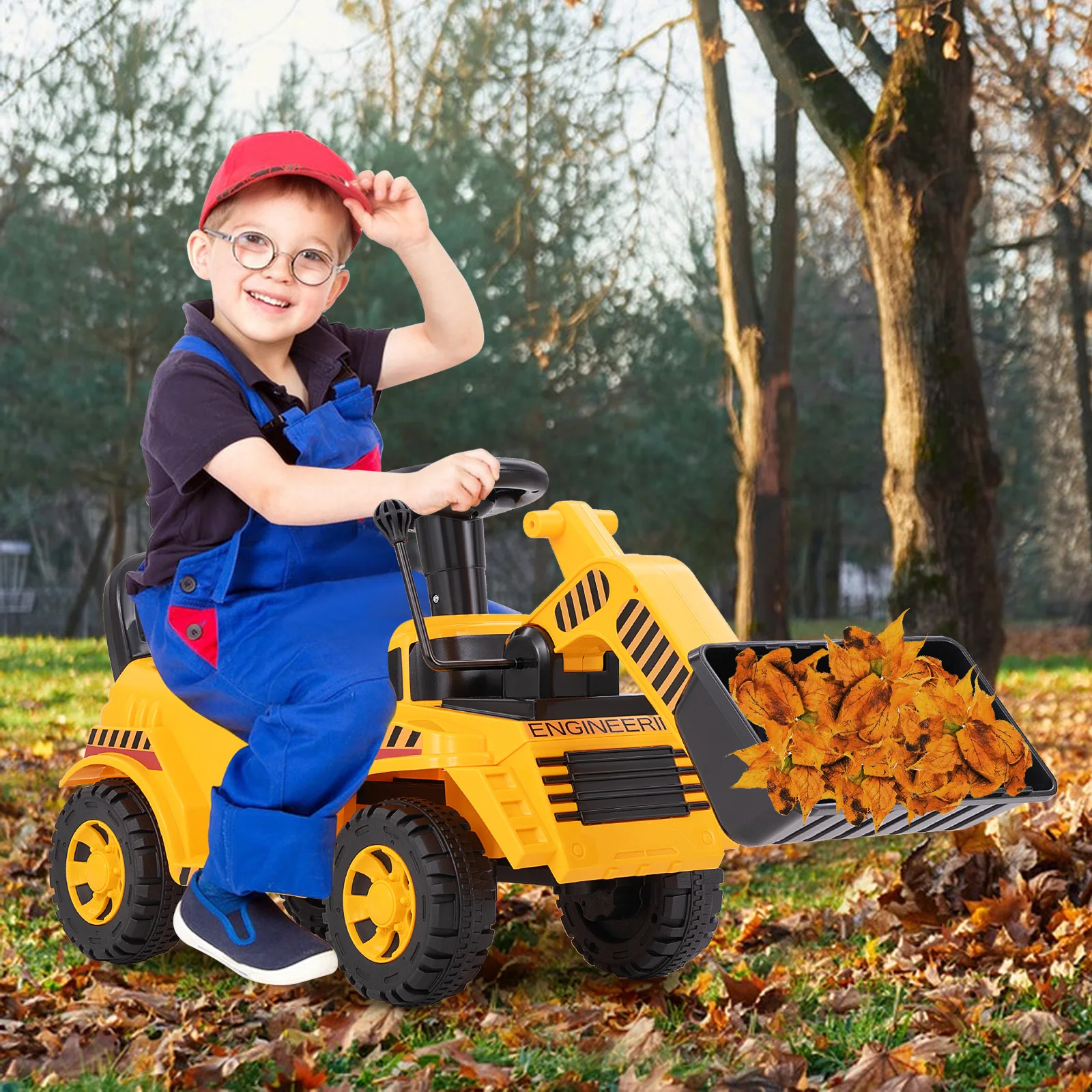 子供用ブルドーザーおもちゃ、調整可能なバケット、エンジン音付き掘削機
