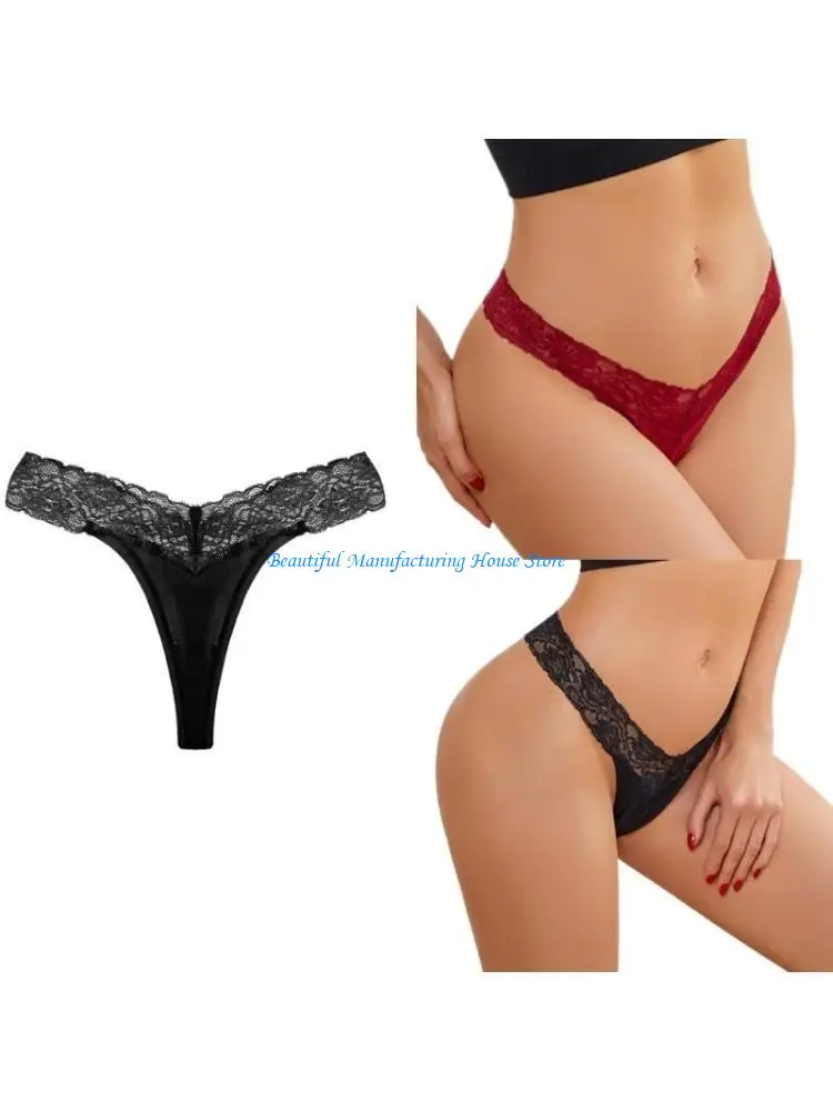 

E56A Women's Low Waist Lace Waistband Thongs No Show T Back Panties Underwear