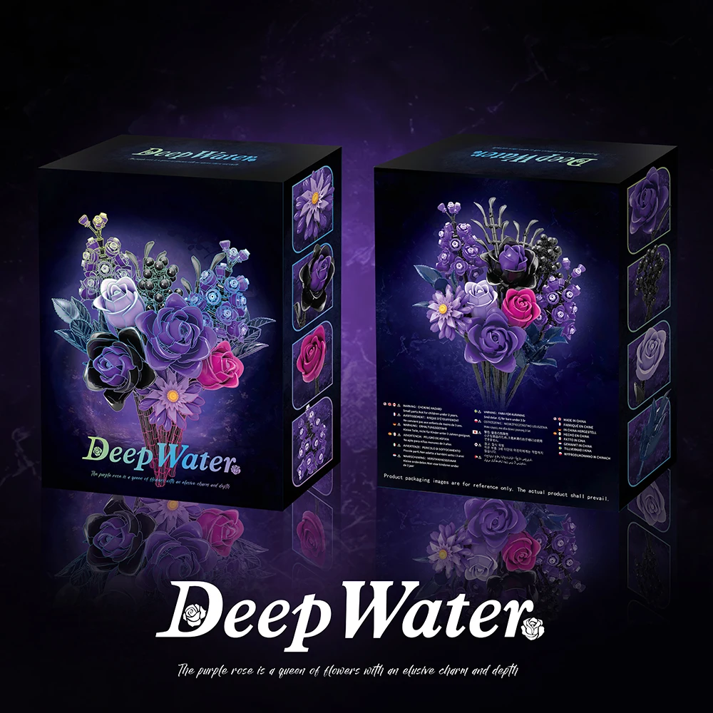 Zestaw do budowania fioletowej róży dla dorosłych, ciemny, elegancki model bukietu, romantyczny prezent, dekoracja na biurko, sztuka kwiatowa, przedmiot kolekcjonerski.