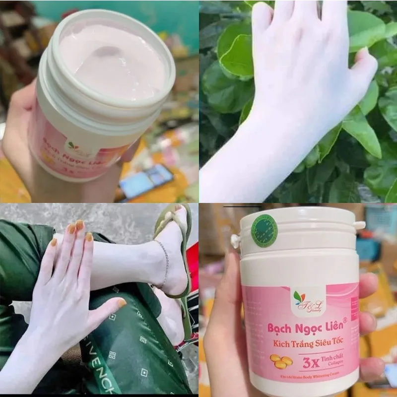 Kem kich trang sieu toc bach ngoc lien 3X tinh chat collagen 2in 1 at home body whitening brighten whiten skin, bạch ngọc liên