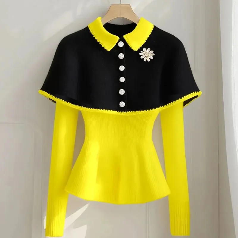 Herbst Winter Kontrast Gestrickte Pullover Frauen Tragen Schal Mantel Kurze Stricken Pullover Weibliche Lässige Strickwaren Pullover Pullover