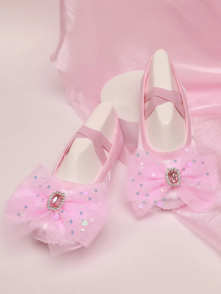 Princess Ballet Dance Soft Cat Claw Shoes Water Diamond Bowknot Mesh Dance Shoes Girl Shoe for Dancing Children\'s Ballet Sneaker