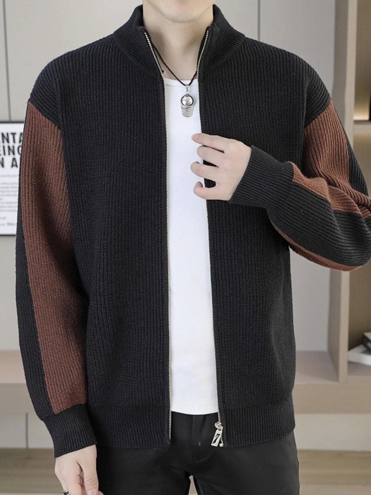 

Мужской вязаный кардиган-свитер осенне-зимний, новый, с воротником-стойкой, повседневный, модный, легкий, трендовый, для отдыха