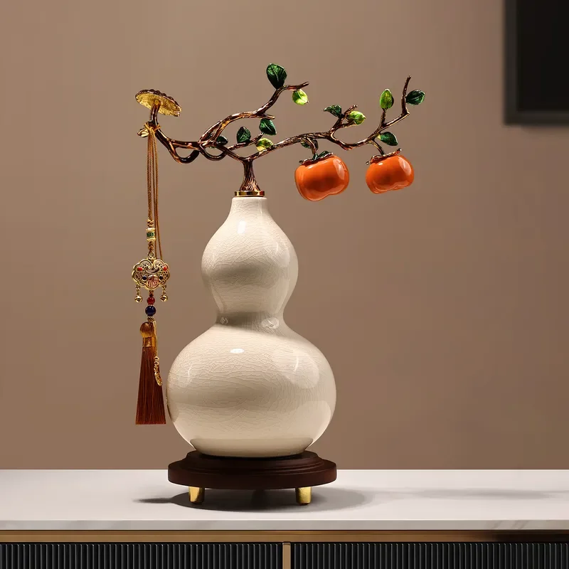 Chinese Ruyi Persimmon Gourd Ornament for Living Room Entrance TV Cabinet New Home Decoration Feng Shui Good Luck Charm