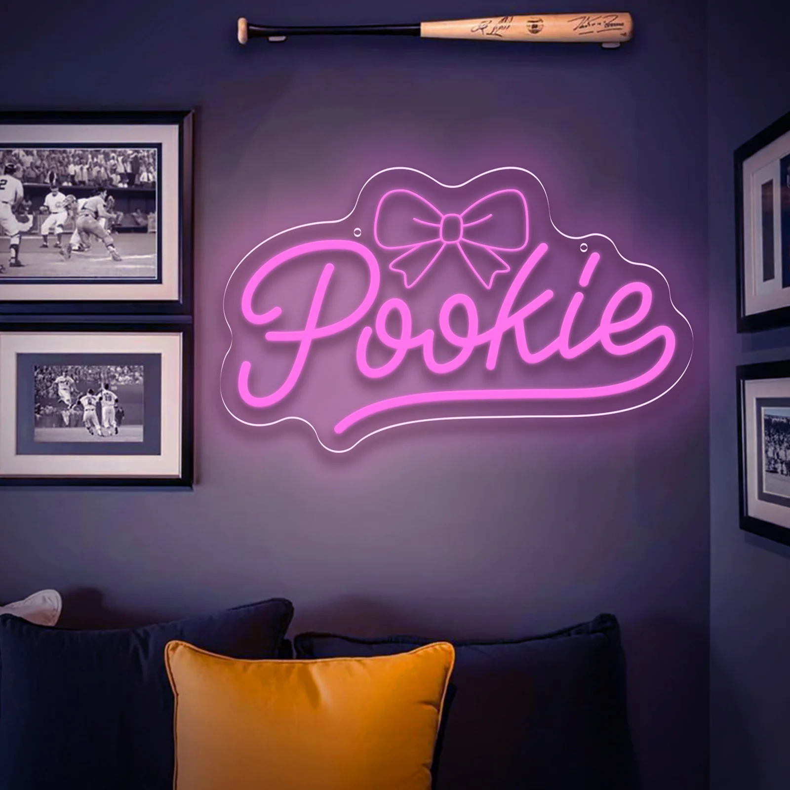 Pookie Neon Light Bow LED Neon Light Sign for Sweetheart Bedroom Party Bar Wall Decor Romantic Girlfriend Gift USB Powered