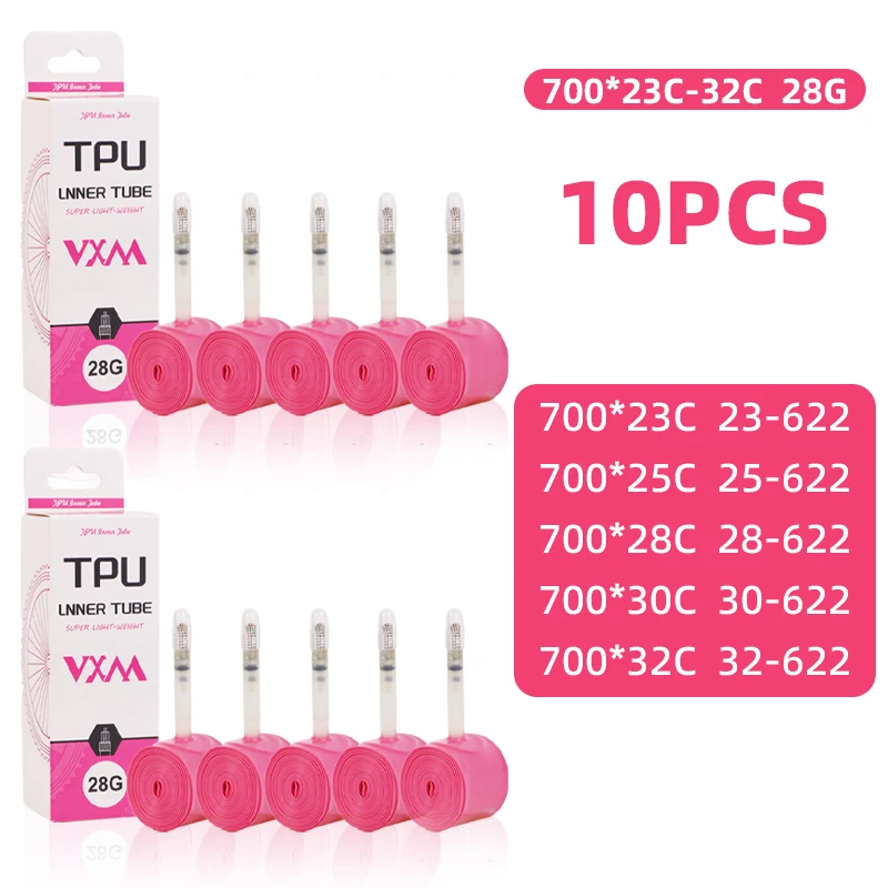 VXM 10 Stück Ultraleichte 28g Fahrrad-TPU-Schläuche 700X18 25 28 32 Rennrad-TPU-Reifen 45mm/65mm/85mm Länge Französisches Ventil – Detail 10