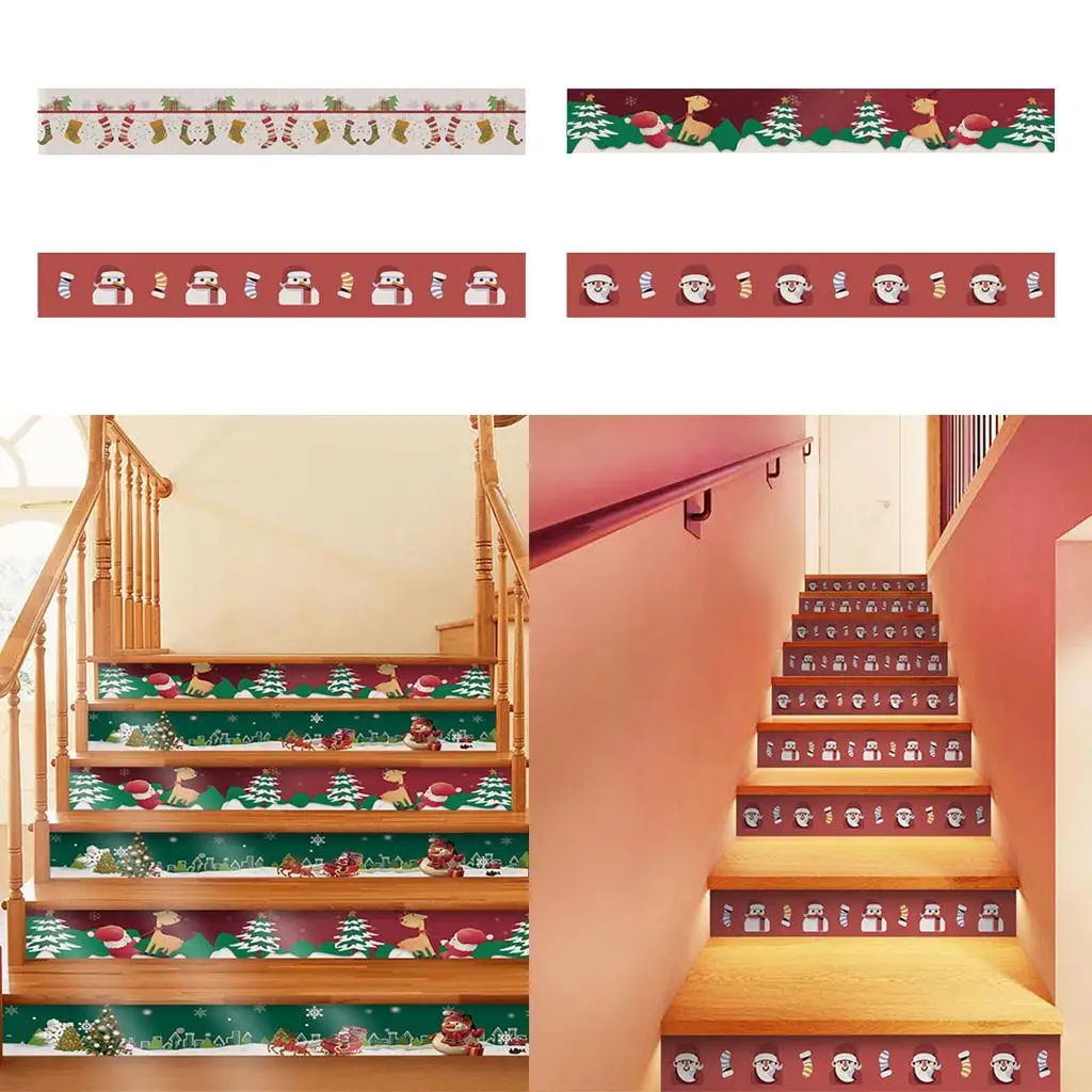 Christmas Stairway Staircase Sticker PVC Waterproof Stair Decal 18x600cm