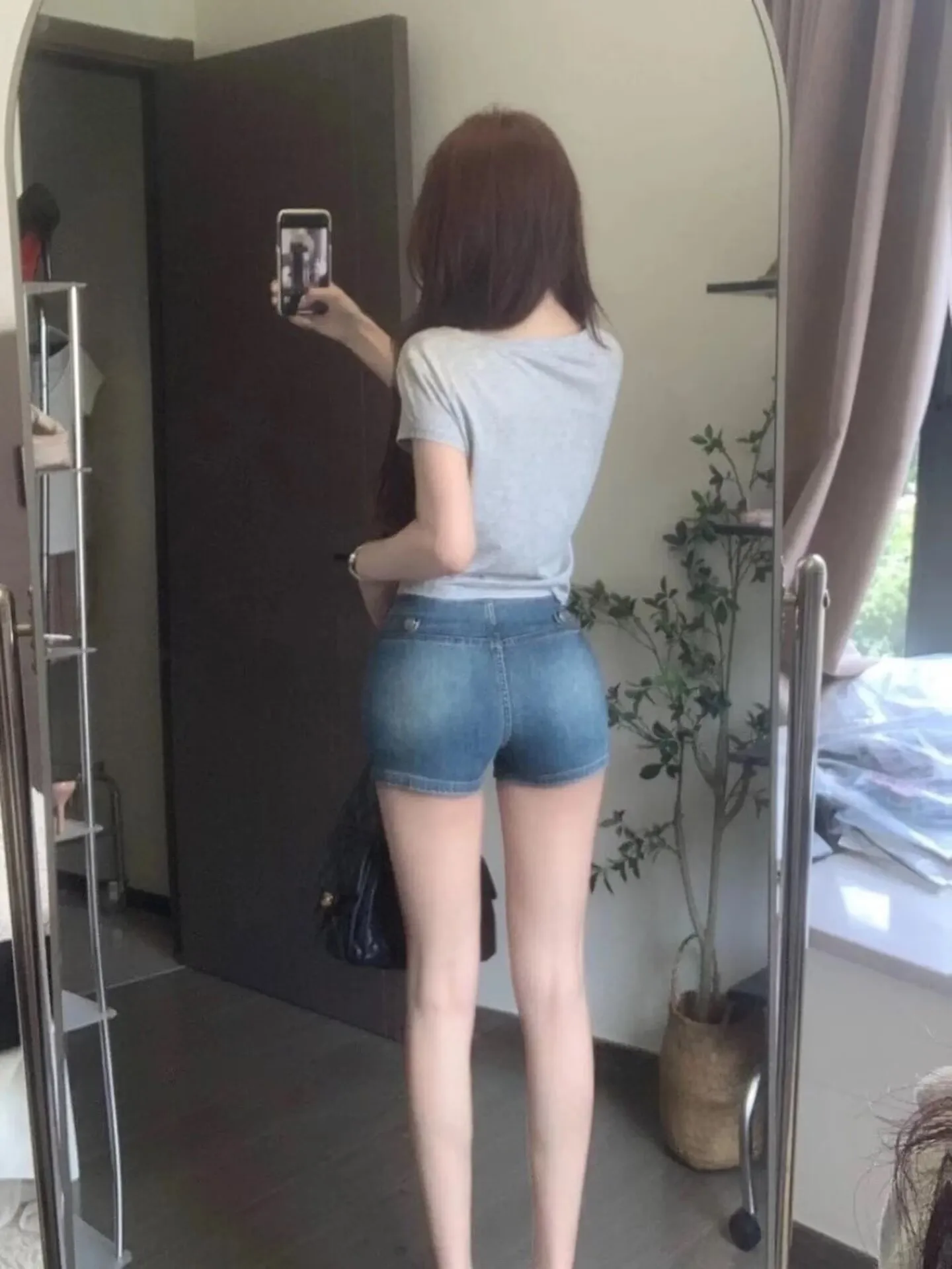 American Style Slim Fit  Low Waist Denim Shorts Straight A-Line Hot Pants Women's Summer Cotton Stretch Jeans Shorts