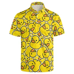 Harajuku Fashion Rubber Duck 3D Print Short Sleeve Polo Shirts For Men Clothes Funny Animal Little Yellow Duck Button POLO Shirt