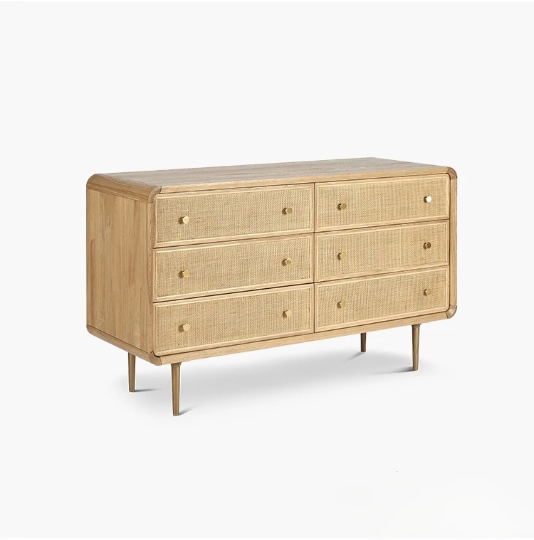 American-Style Solid Wood Retro Chest of Drawers Simple Fashion Rattan Nordic Lobby Curio Cabinet Sideboard Cabinet