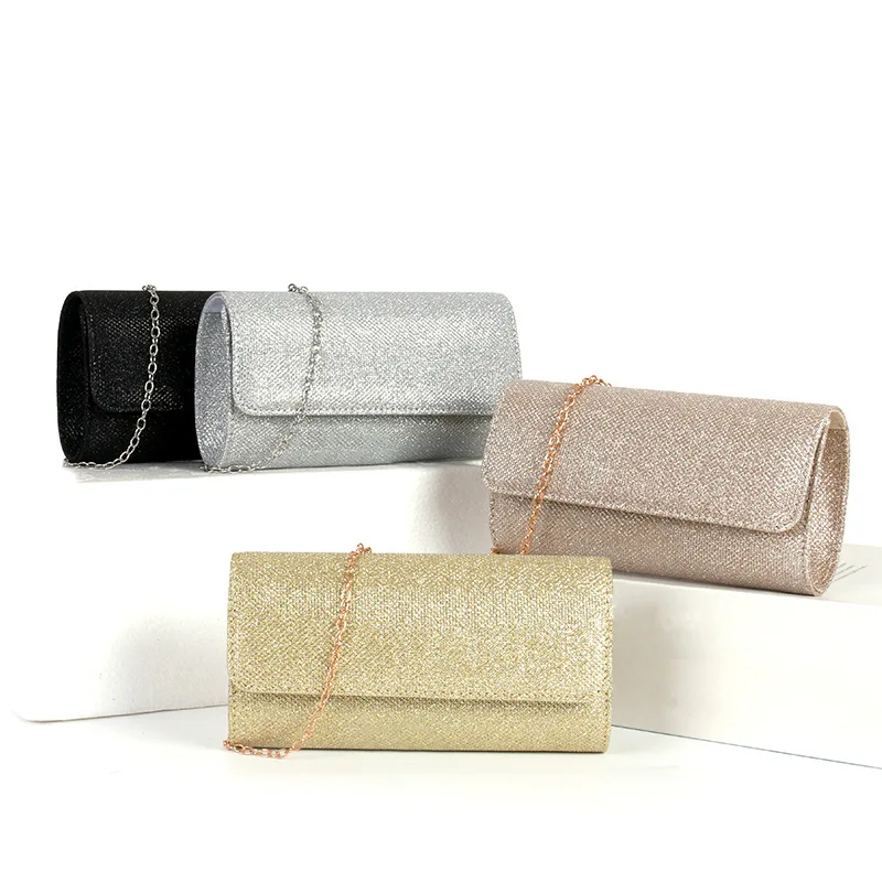 Glamorous Gold Glitter Evening Clutch, Small Flap Crossbody Purse with Detachable Chain Strap for Prom Weddings Shoulder Purse