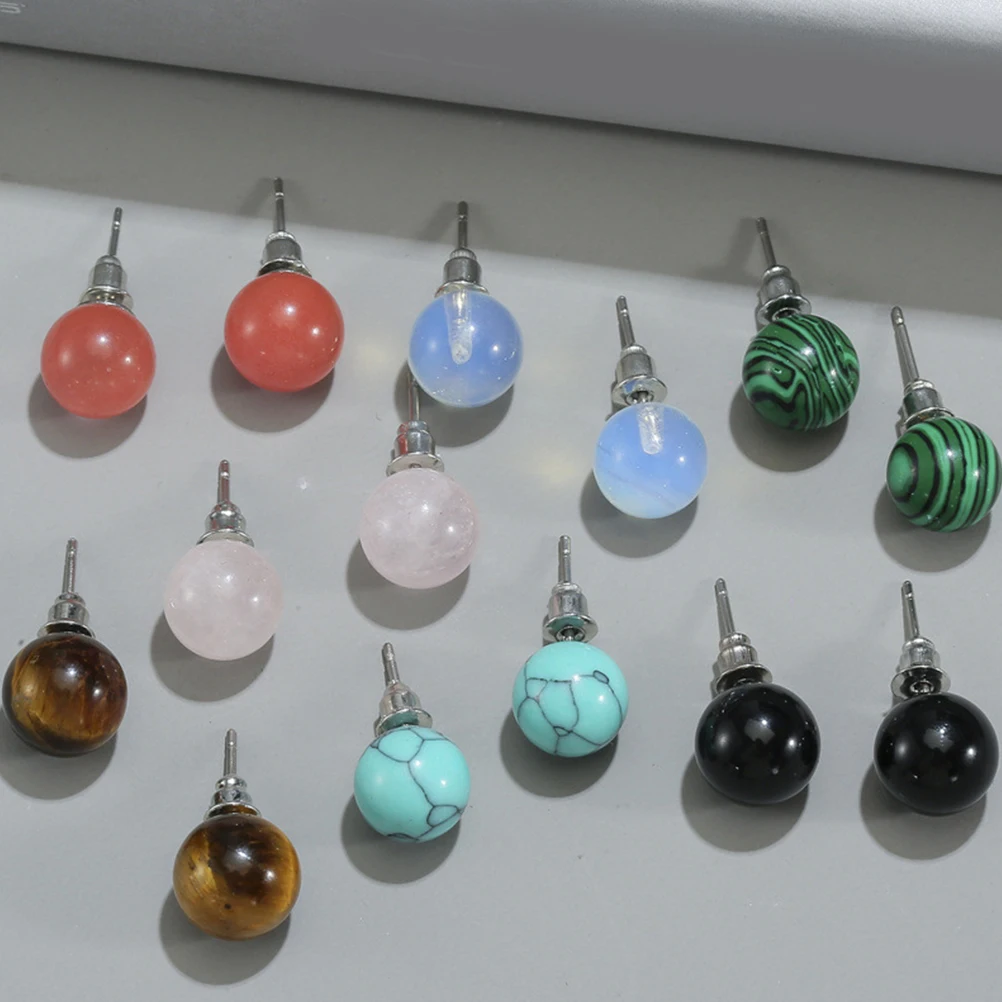 

7 Pairs Stone Stud Earrings for Women Turquoise Mixed Color Natural Daily Wear Lightweight Compact Size Portable