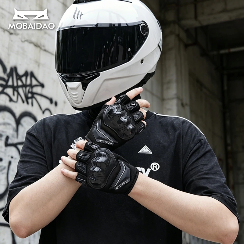 Half Finger Motorcycle Gloves Summer Breathable Anti-Slip Touch Screen Shock-Absorbing Cycling MTB Riding Gear for Unisex