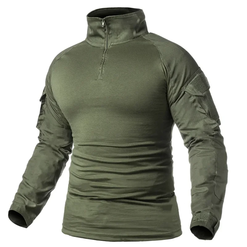 Men's Long Sleeve Combat Shirt 1/4 Zipper Ripstop Cotton Workwear Tops Tactical Shirts Camo Airsoft T Shirts Paintball T Shirts