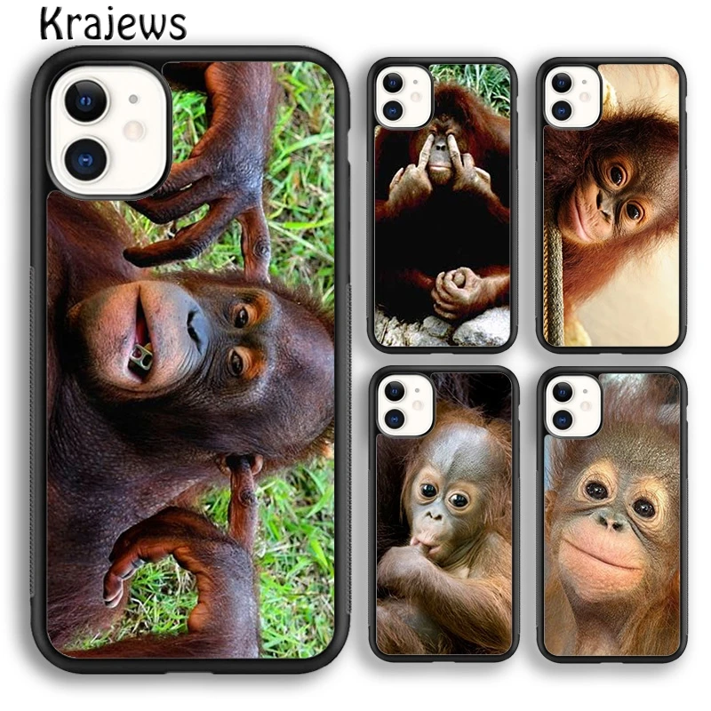 Krajews CUTE ORANGUTAN monkey BABY Phone Case Cover For iPhone 16 15 14 plus XS XR 11 12 mini 13 pro max coque Fundas