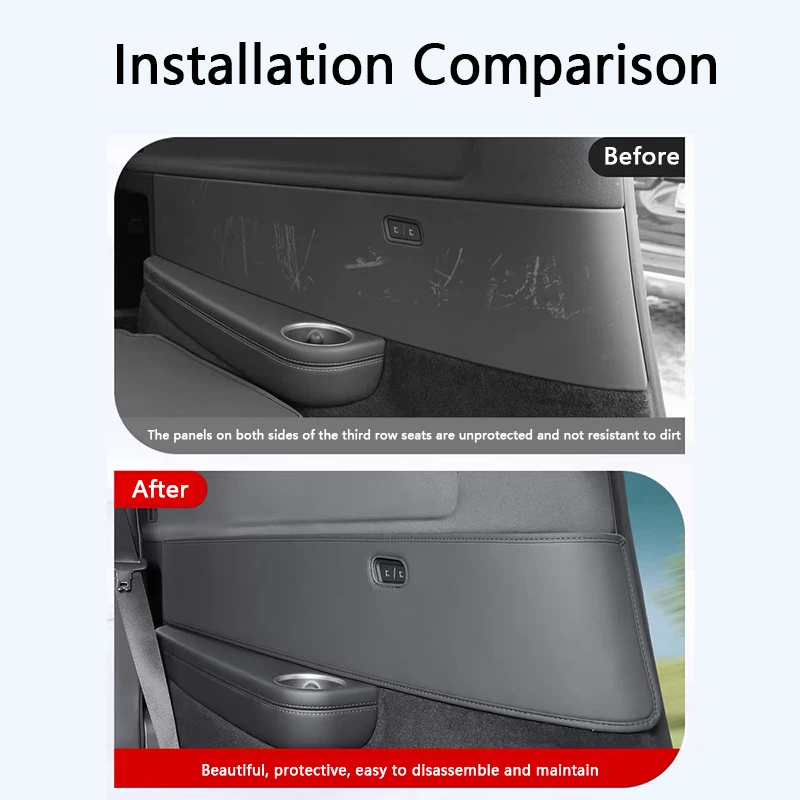 Für Tesla Model YL 6-Sitzer Rücksitz Beidseitige Anti-Kick-Matte Leder Dritte Sitzreihe Anti-Kratz-Schutzmatte Auto-Zubehör – Detail 2