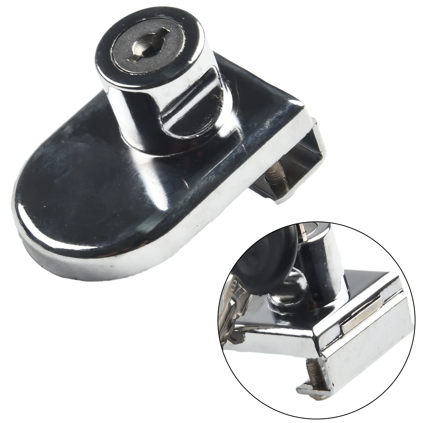 Single Door Display Cabinet Lock Zinc Alloy Punchfree Glass Door Lock with 2 Keys Compatible with 5 8mm Glass Panels