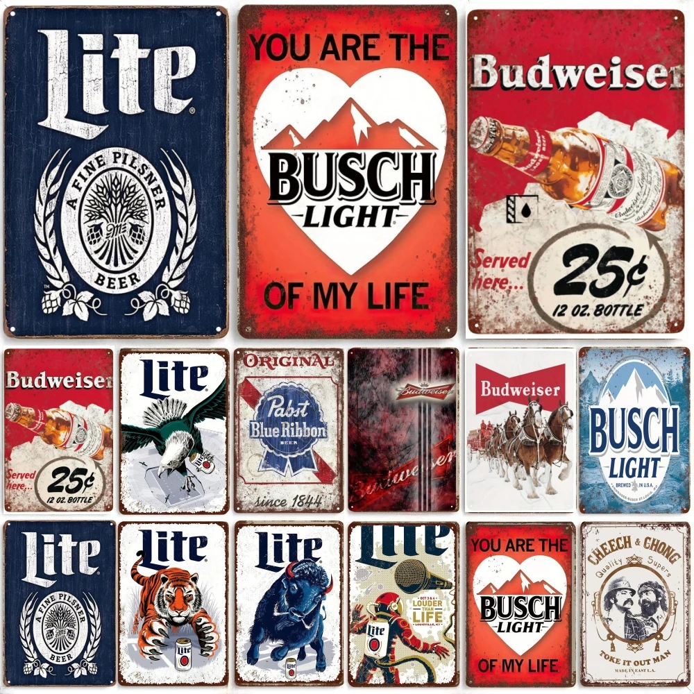 FJ Vintage Shark Beer Signs Bar Tin Sign Retro Metal Sign Wall Decor Lite BUSCH LIGHTE Logo Music Festival Tin Sign 20 X 30 Cm