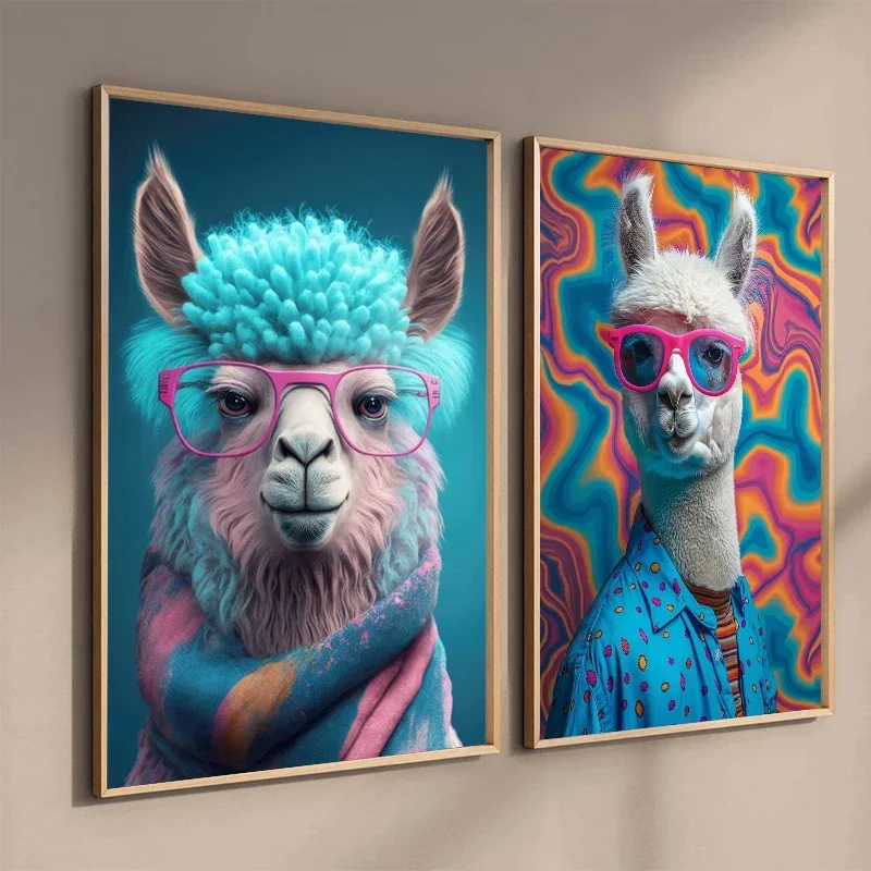 No Framed Printing Picture Funny Colorful Llama Animal Canvas Painting Alpaca Prints Nursery Nordic Wall Art Poster Kids