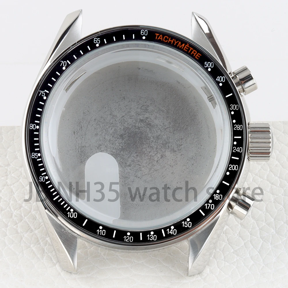 VK63 حافظة 40 مللي متر فضي/أسود لحركة كرونوغراف VK63 VK64 32.5 مللي متر قرص صلب 316L حافظة ساعة مقاومة للماء من الفولاذ المقاوم للصدأ